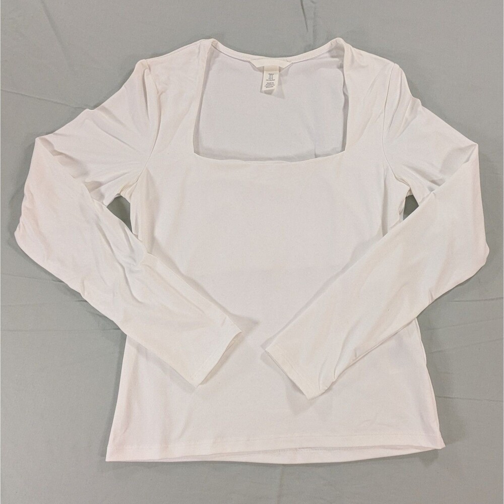 H&M White Square Neck Long Sleeve Lined Top Women's M